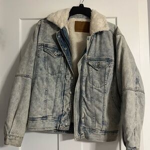 American Eagle Outfitters Light Blue Denim Jacket with White Sherpa